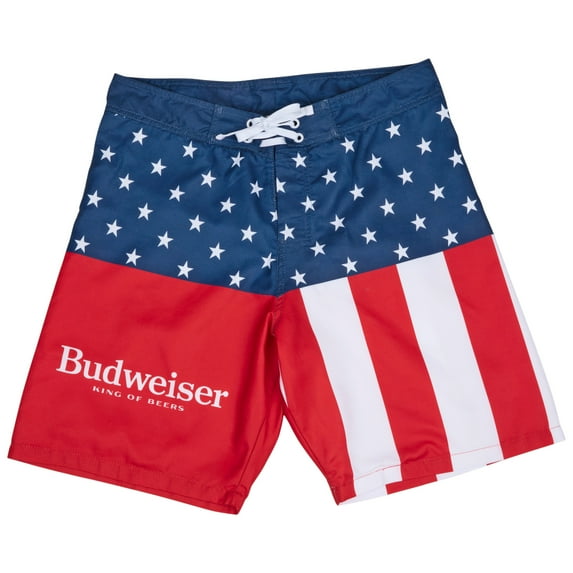 Budweiser King of Beers Stars and Stripes Men's Swim Trunks Board Shorts-Large (34)