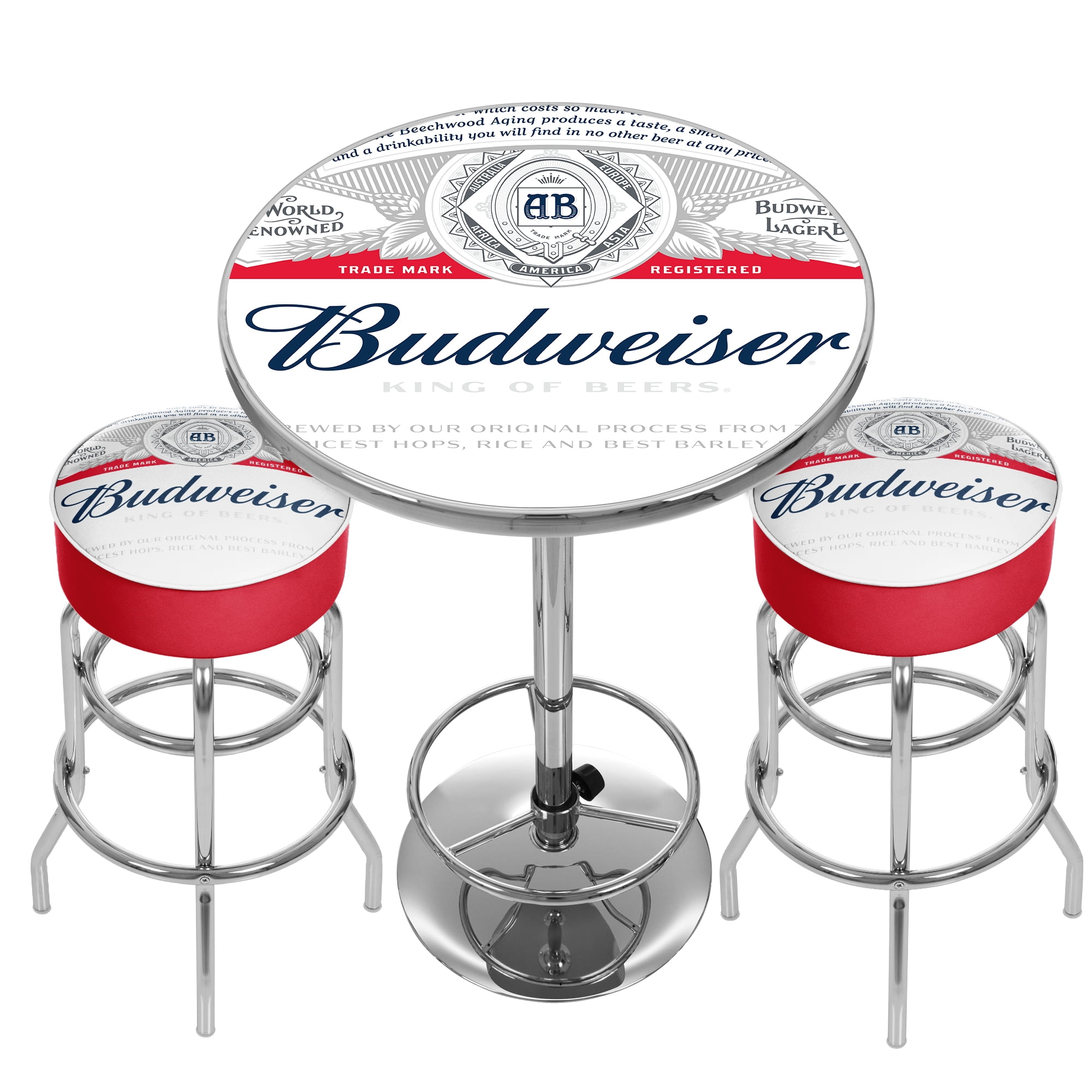 Budweiser Label Gameroom Combo Table and 2 Bar Stool Set for
