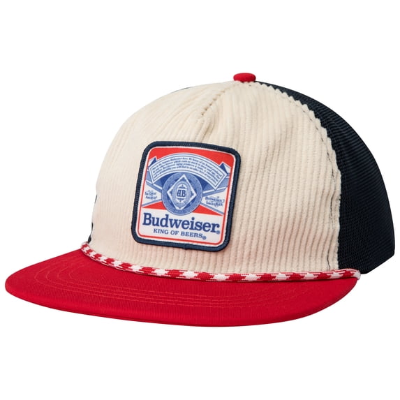 Budweiser Label Multi Color Cotton Twill Rope Trim Mesh Back Flat Bill Hat 204