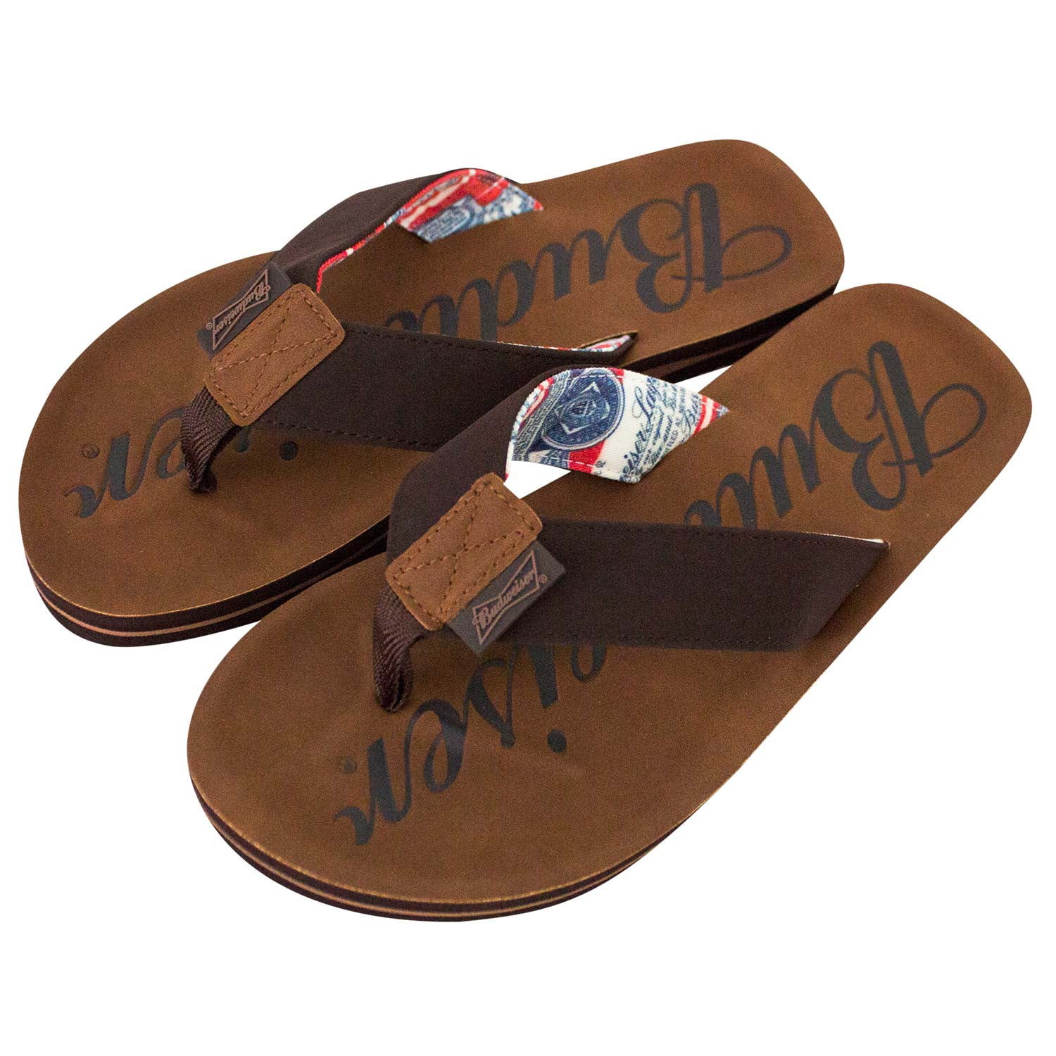 Budweiser Men's Script Logo Flip Flop Sandal, Brown, L