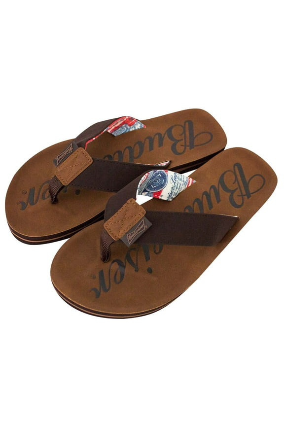 Men's Script Logo Flip Flop Sandal, Brown, L