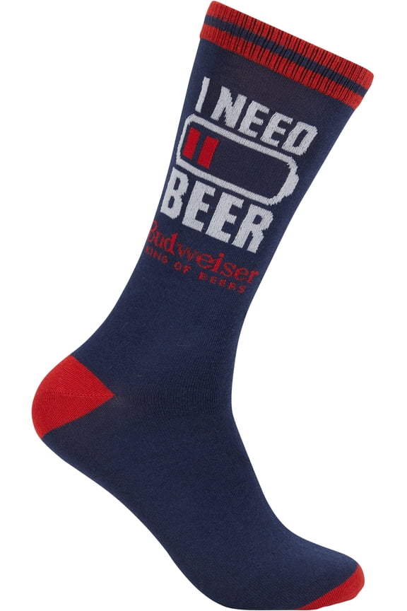 Need Beer Recharge - Beer Novelty Fun Crew Socks Gift for Men - One Size Fits All, Navy