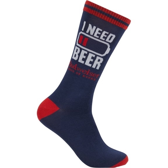 Budweiser Need Beer Recharge - Beer Novelty Fun Crew Socks Gift for Men - One Size Fits All, Navy