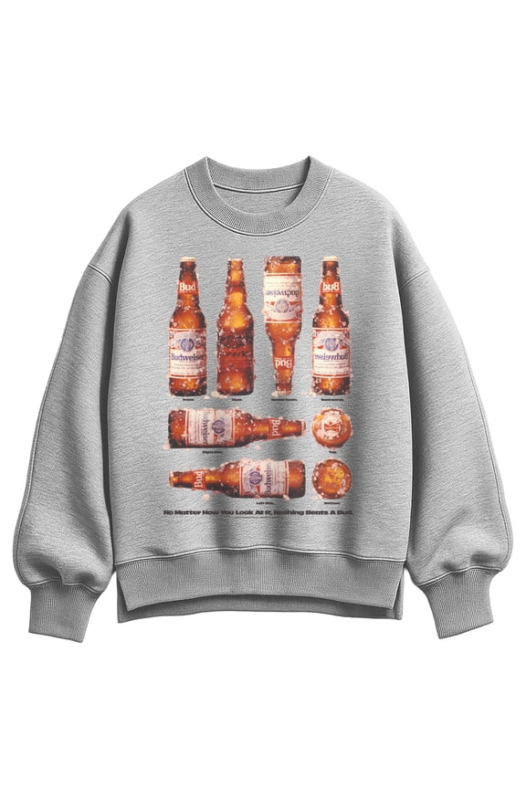 - Nothing Beats A Bud - Ladies Oversized Fleece Crew Sweatshirt