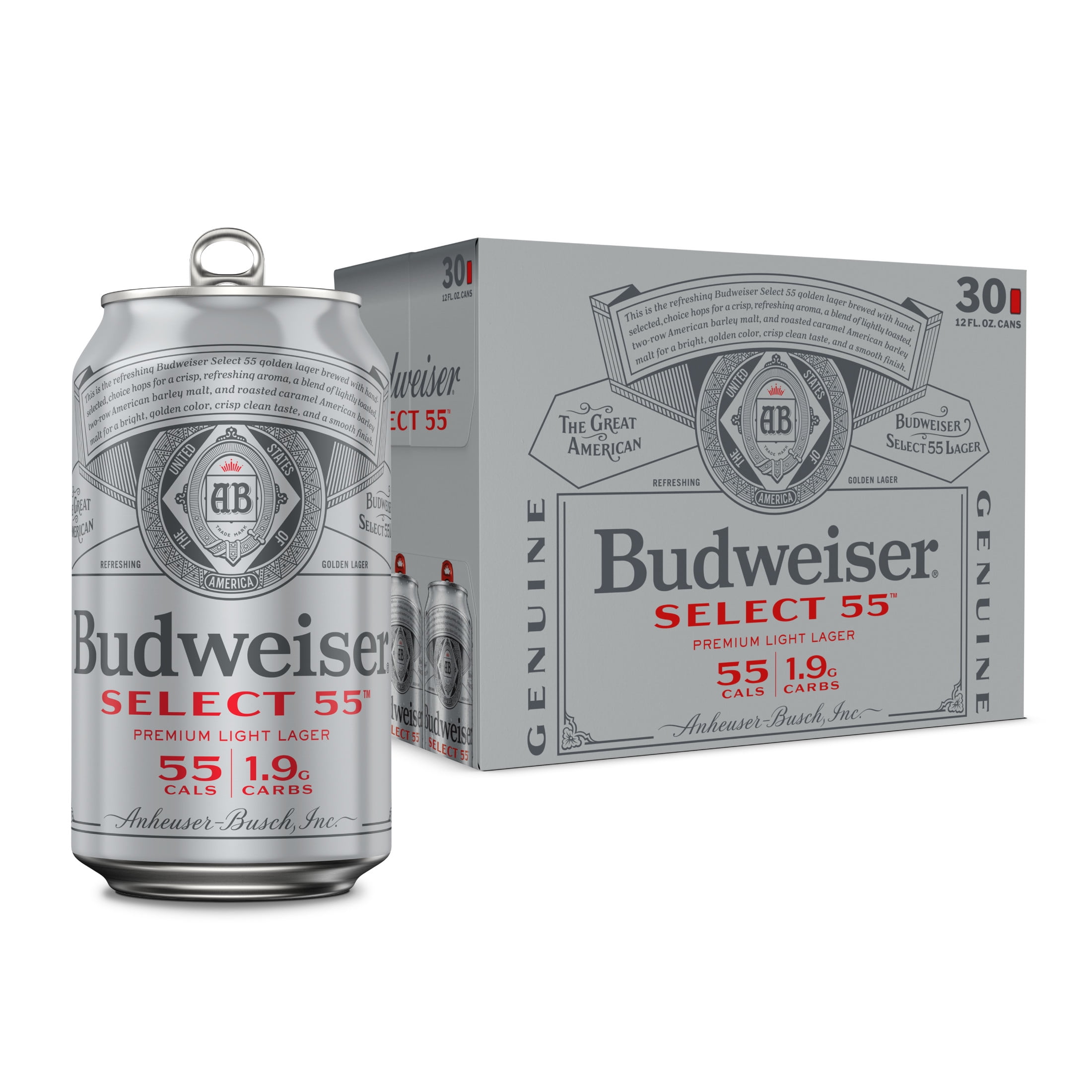 Budweiser Select 55 American Lager Beer 30 pack 12 fl oz Aluminum Cans 2.4% ABV