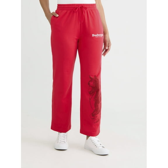Budweiser Women's Clydesdale Graphic French Terry Wide Leg Sweatpants, Sizes XXS-XXL