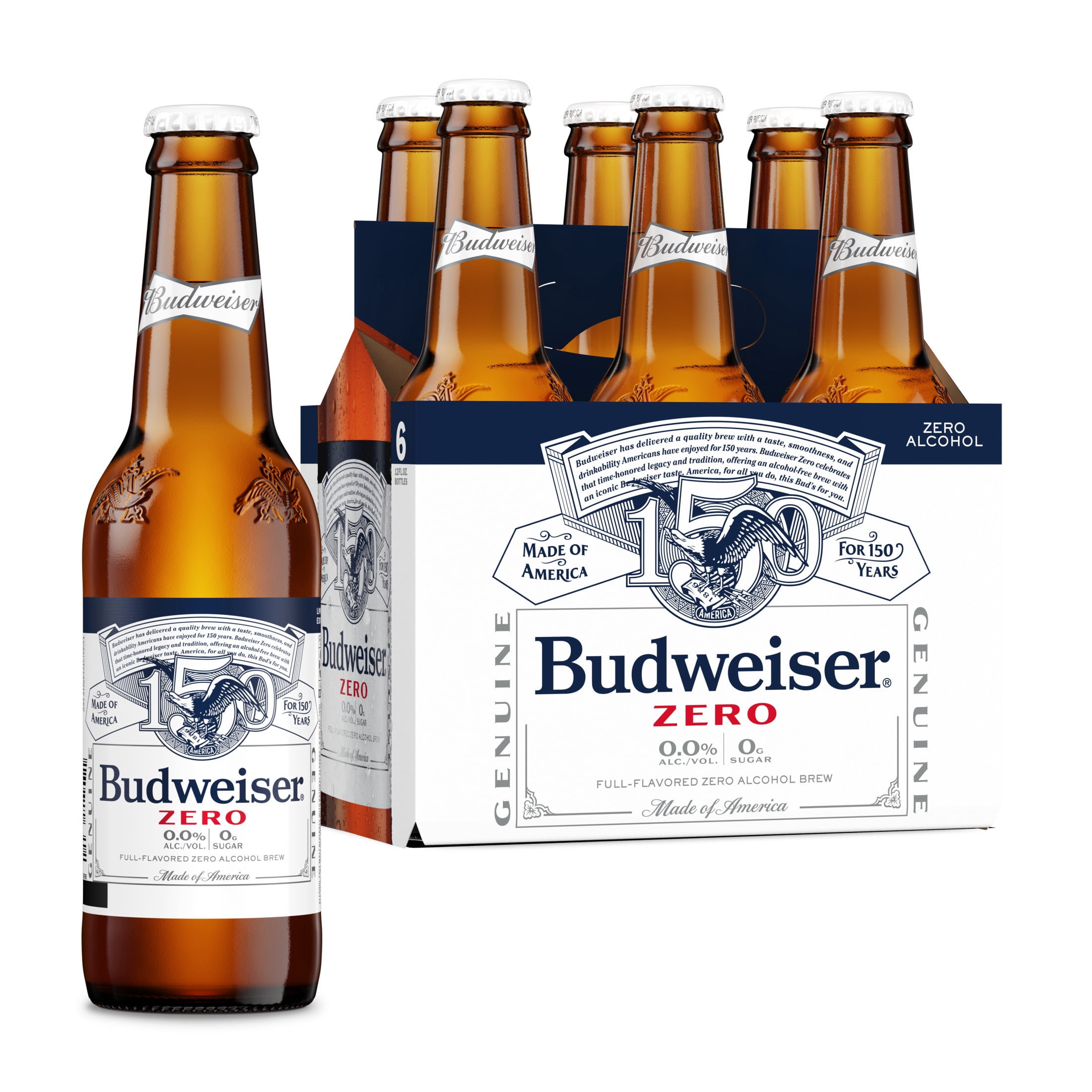 Budweiser Non-Alcoholic American Lager Beer 6 pack 12 fl oz Glass Bottles 0.0% ABV
