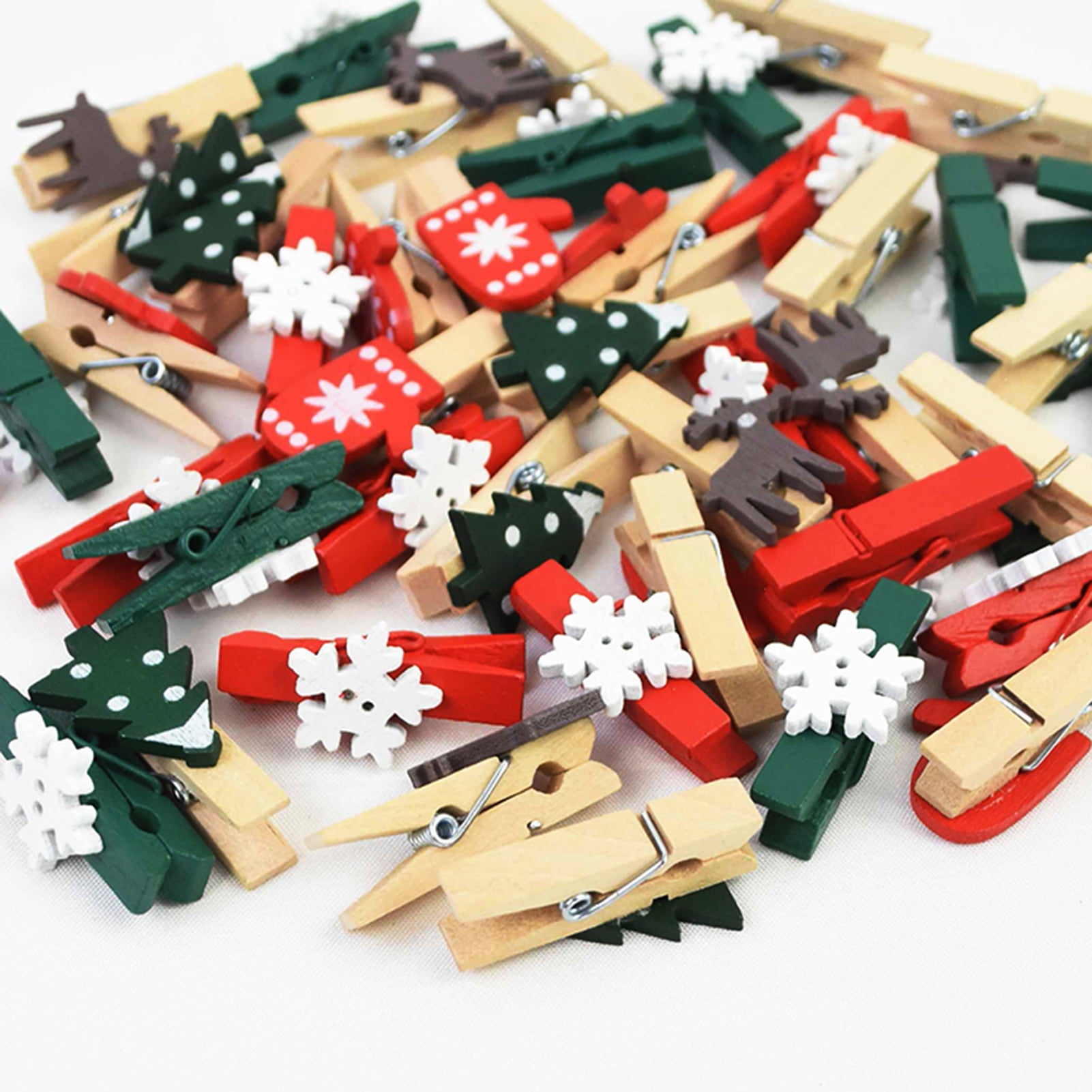 Set of 140 Mini Clothes Pins: Christmas-themed Wooden Clothespins