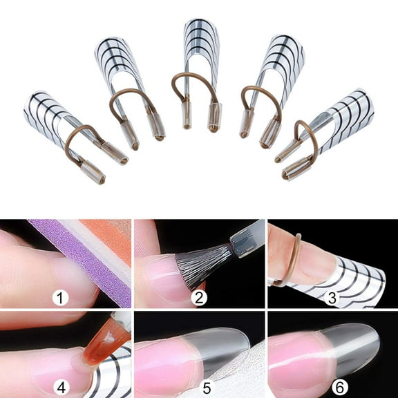 Bueautybox 5 Pcs Aluminum Re-usable Nails Forms, Feugole Acrylic Nail/UV GEL Extension Tips Forms Guide Protector