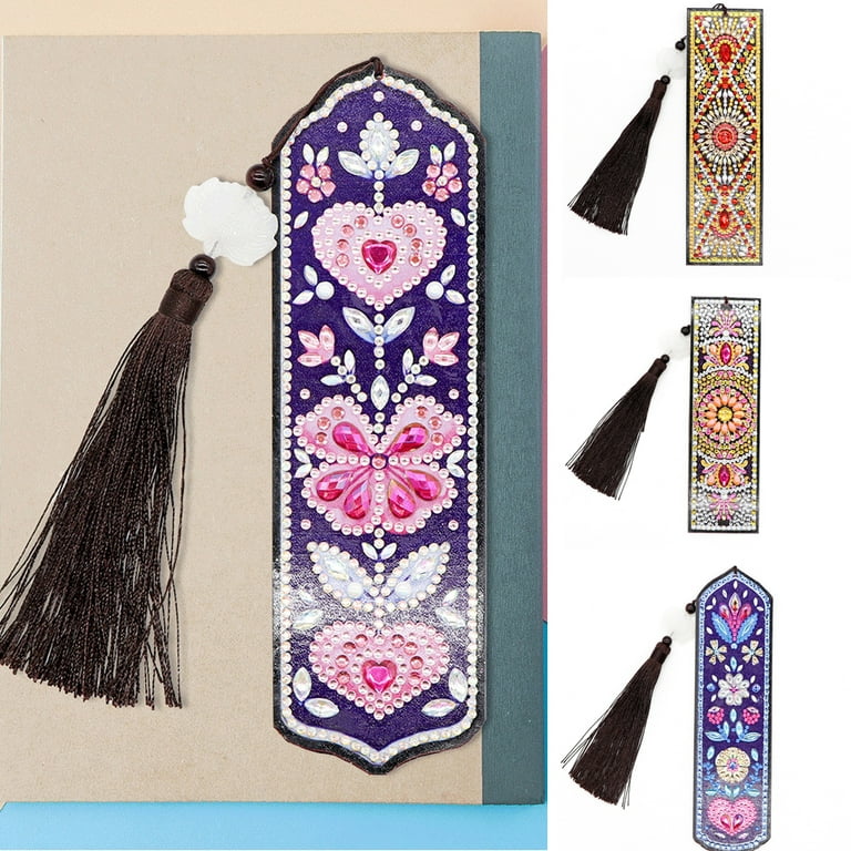 Bueautybox 5D Leather Diamond Painting Bookmarks Kits, Mandala Flowers  Shape DIY Full Drill Flowers Printing Bookmarks with Tassel Beaded for  Beginner Crafts Set 