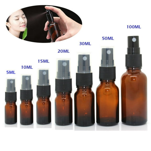 Bueautybox 5ML-100ML Amber Glass Spray Bottles for Essential Oils, Small Empty Spray Bottle, Fine Mist Spray,Beauty Empty Amber Glass Bottle Essential Oil Mist Spray Container Case