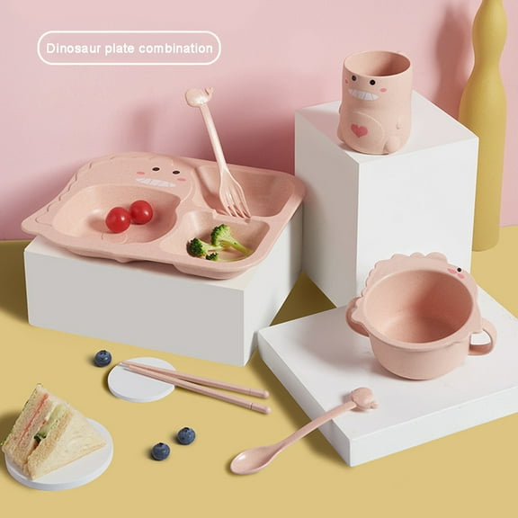 Bueautybox 6Pcs/Set Baby Eco-friendly Tableware Grid Plate Fall Resistant Food Container Bowl Divided Baby Plates Dishwasher & Microwave Friendly