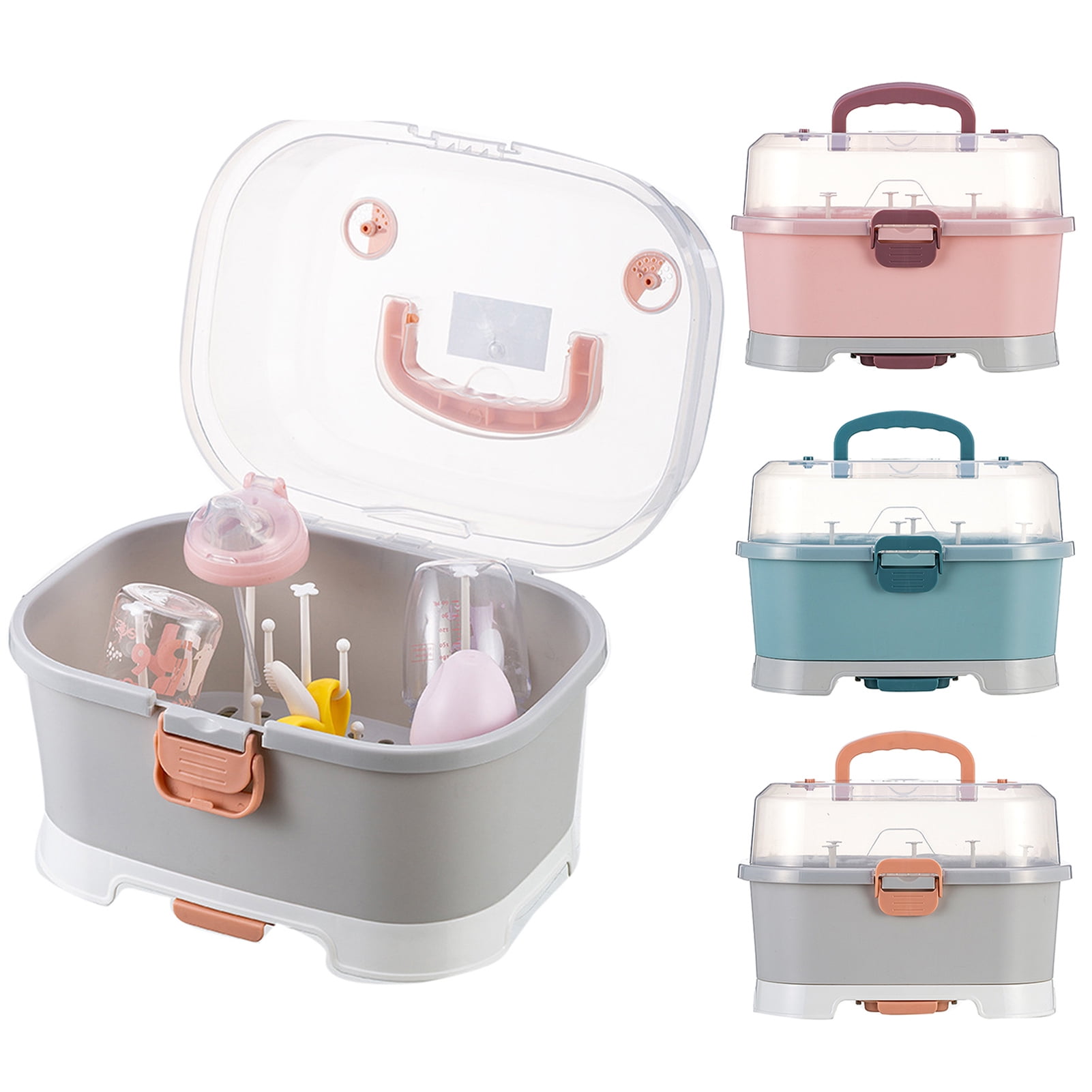 Bueautybox Baby Bottle Drying Rack Storage, Large Nursing Bottle Storage Box Organizer with Cover, Portable Kitchen Cabinet Organizer, Easy to Clean Drainer, Durable countertop Dryer