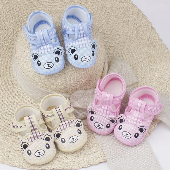 Bueautybox Baby Boys Girls Walking Infant Shoes Cute Cartoon Toddler Shoes Non-Slip Babies Toddlers Cartoon Bear Breathable Anti-slip Soft Sole Flat Shoes
