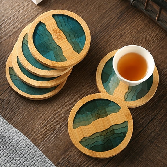 Bueautybox Bamboo Wood Coaster,Epoxy Resin Craft Kit River Edge Coaster Cup Holder