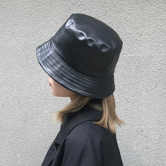 Bueautybox Bucket Hats for Women Trendy Faux Leather Sun Fishing Hat Fashion Cap Packable Women Winter Solid Colored Sun Bucket Hat Fisherman Cap