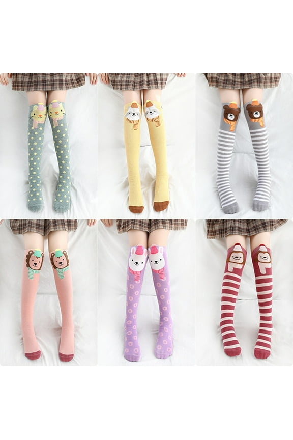 Cartoon AnimaKid Girl Lion Fox Monkey High Over The Knee Stockings Cotton Long Socks Cotton over Calf Knee High Socks