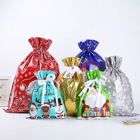 Bueautybox Christmas Gift Bags,Christmas Drawstring Foil Gift Wrapping Sacks Pouches for Xmas Presents Party Favor