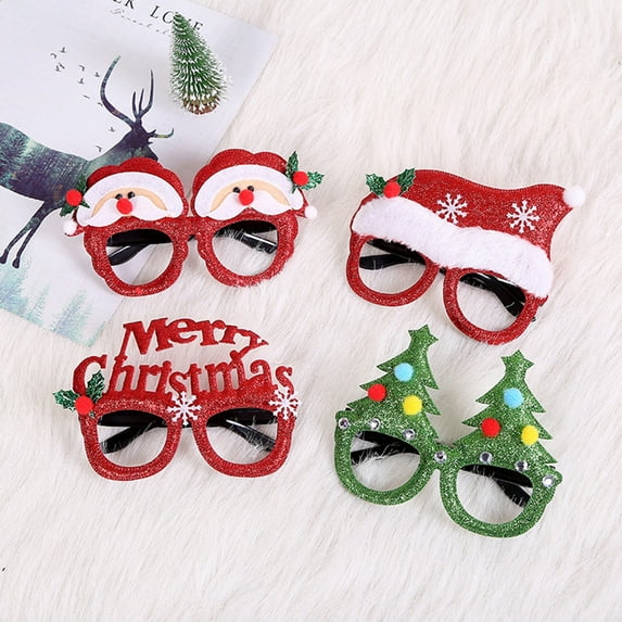 Bueautybox Christmas Glasses Frame Glitter Xmas Party Eyeglasses Christmas Costume Glasses Eyewear Party Favors for Christmas Decorations, Assorted Styles