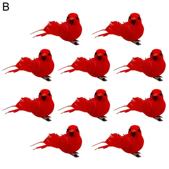 Bueautybox Christmas Red Foam Feather Birds Decoration, Set of 10