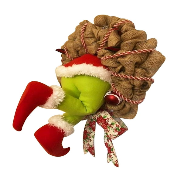 Bueautybox Christmas Wreath, Christmas Thief Stole Xmas Burlap Wreath, Christmas Burlap Wreath with Pose able Plush Legs, Wired Wreath Frame, Jute Rope, for Christmas & Thanksgivings Indoor Decor
