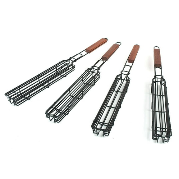 Bueautybox Durable Wood Stainless Steel Kabob Sausage BBQ Picnic Camping Basket Grill Part