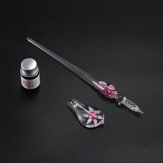 Bueautybox Handmade Glass Dipped Pen Set - Crystal Signature Pen with Ink for Art, Writing, Signatures, Calligraphy - Decoration Gift Set