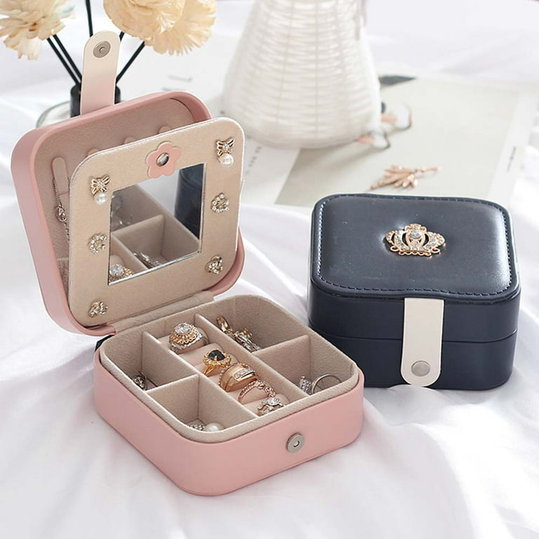 Bueautybox Jewelry Box- Portable Travel Jewelry Box, Small Two-Layer Jewelry Organizer, Synthetic Leather Jewelry Storage Case for Ring, Necklace