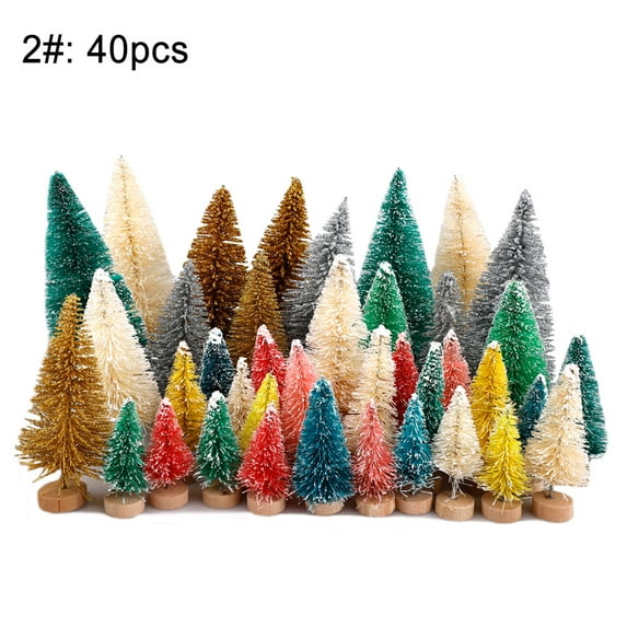 Bueautybox Mini Assorted Pine Trees Brush Trees Mini Garden Miniature Ornaments for Christmas Village Decoration Ornaments Winter Decor