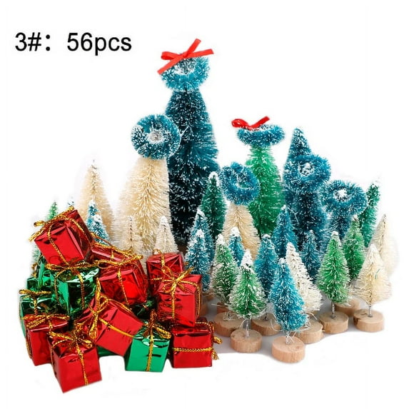 Bueautybox Mini Assorted Pine Trees Brush Trees Mini Garden Miniature Ornaments for Christmas Village Decoration Ornaments Winter Decor