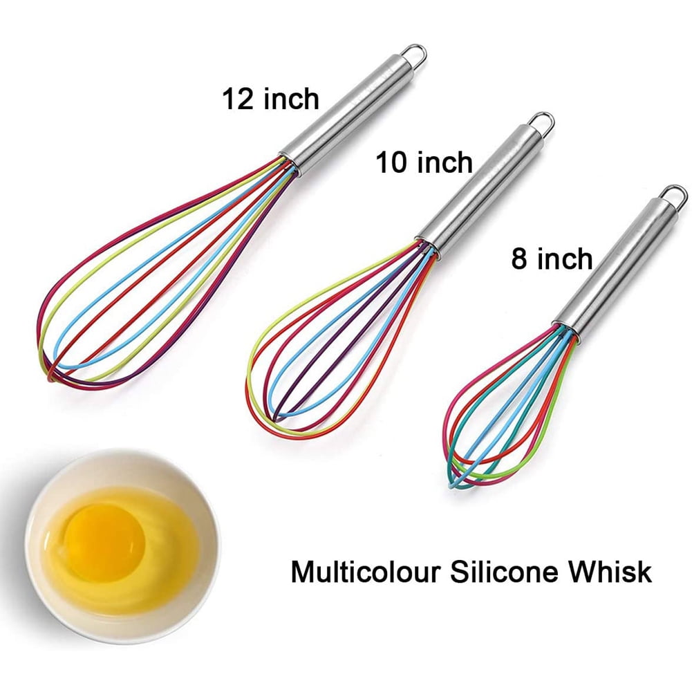 Bueautybox Multicolor Silicone Whisks Set Handle Stainless Steel Silicone NonStick Balloon Wire