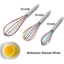 Bueautybox Multicolor Silicone Whisks Set Handle Stainless Steel Silicone Non-Stick Balloon Wire Whisk for Egg Beater Stirring Blending and Whisking