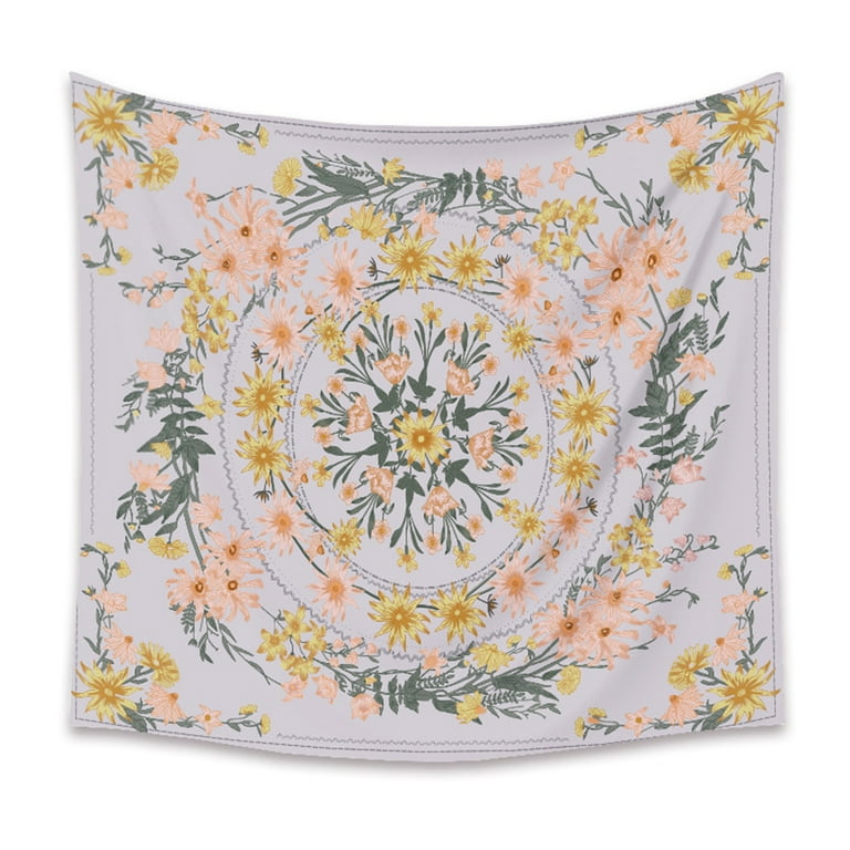 Bueautybox Tapestry Floral Medallion Tapestry Sketched Flower