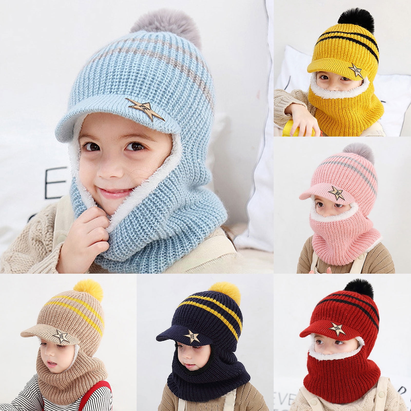 Kayannuo Back to School Clearance Fashion Kids Knitted Wool Scarf Hat  Pompom Cap Set Warm Winter + Face Mask Christmas Gifts