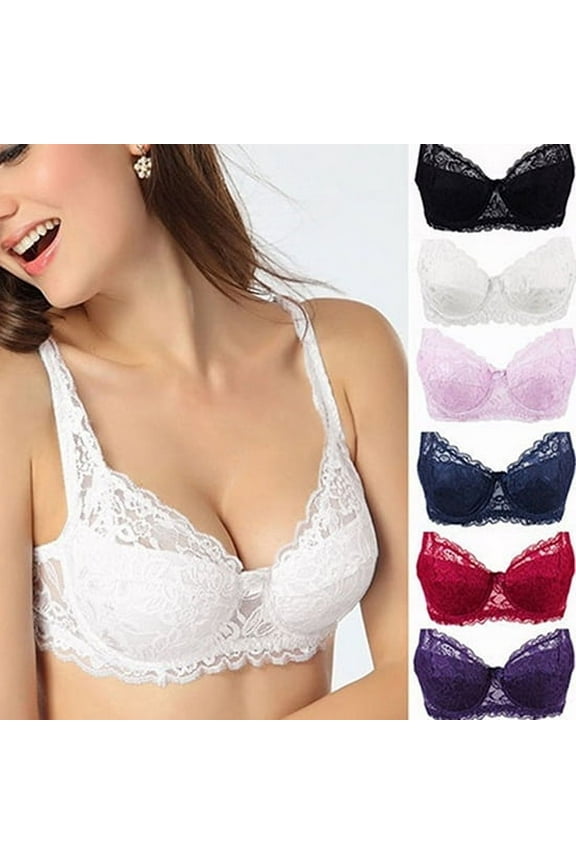 Bueautybox Women Lace Bra Padded Bralette Wirefree Deep V Plunge Push Up Bra, Comfortable Thin Mold B Cup
