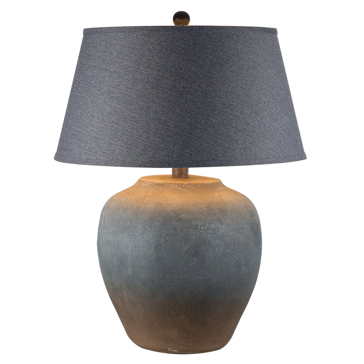 Buen 28 Inch Hydrocal Table Lamp Black Drum Shade Urn Base Gray Rust
