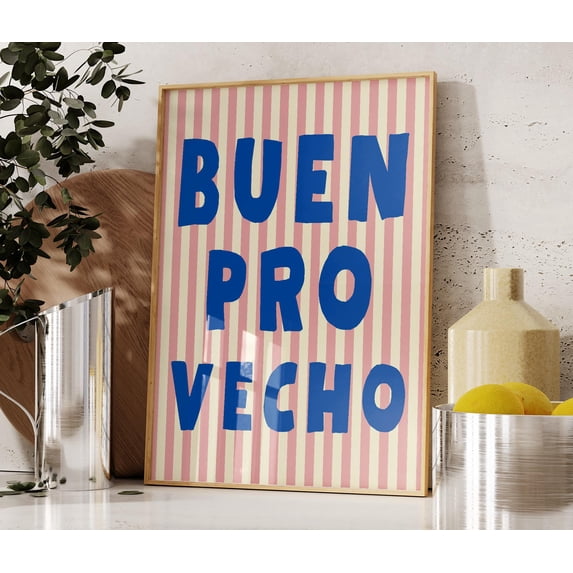 Buen Provecho Spanish Bon Appetit Sign Kitchen Artretro Mexican Foodie ...