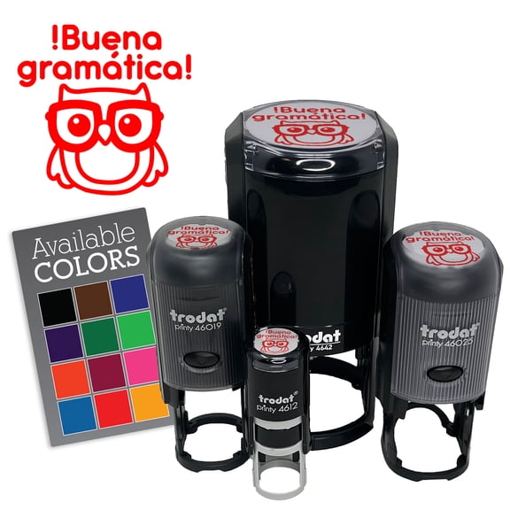 Buena Gramatica Spanish Good Grammer Owl Self-Inking Rubber Stamp for Stamping Ink Stamper Crafting Planners - 1 Inch Medium - Green Ink