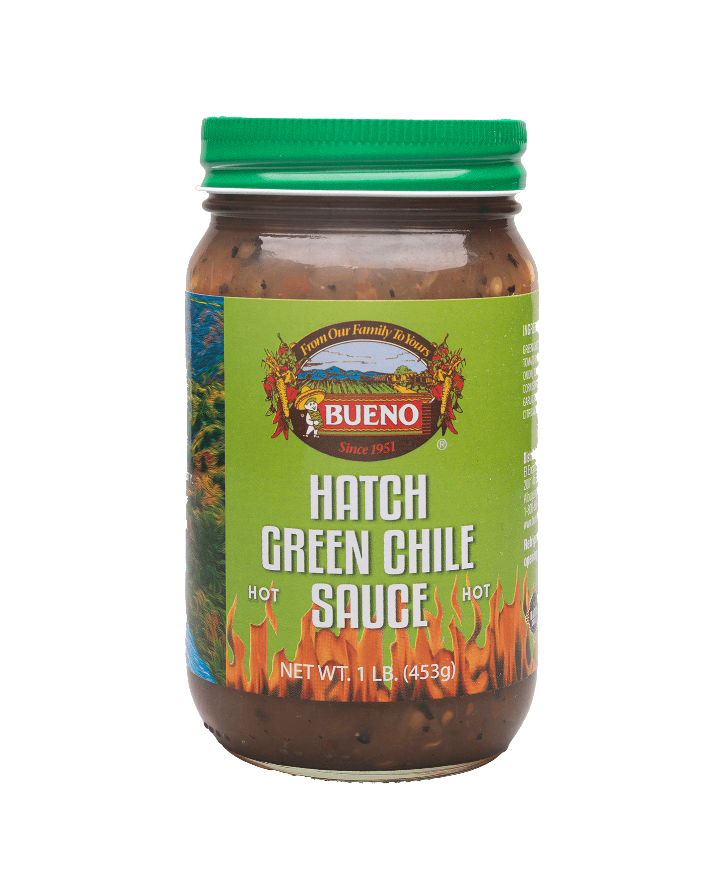 Bueno Foods Hot Flame Roasted Green Chile Sauce, 16 oz