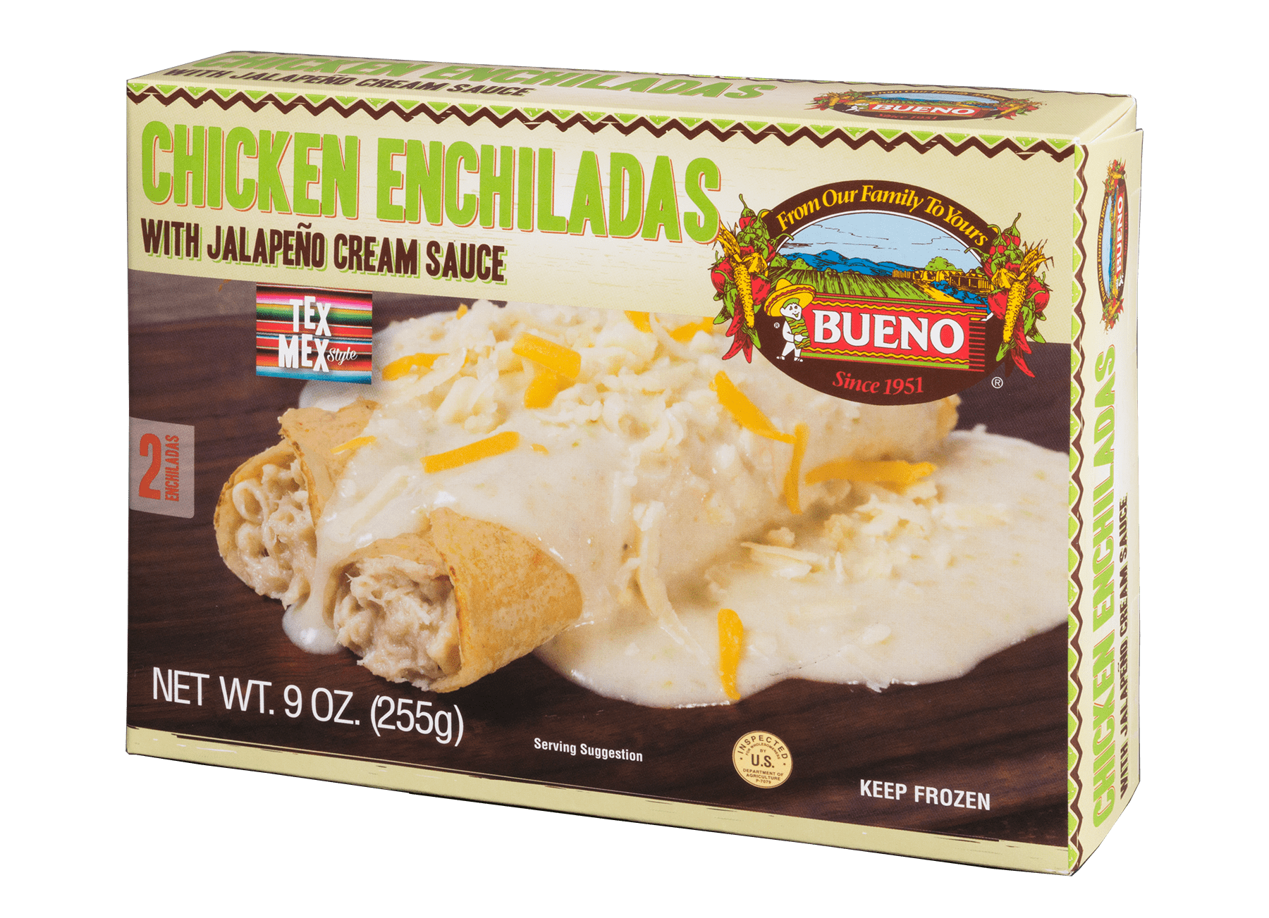 Bueno Foods Jalapeno Crema Chicken Enchiladas, 9 oz, 2 Count (Frozen