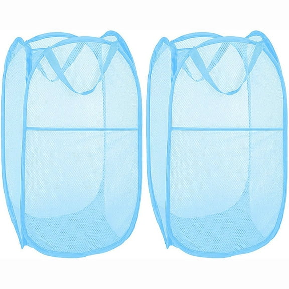 Buenod 2 Pack Mesh Popup Laundry Hampers Collapsible Clothes Baskets, 75L, Light Blue