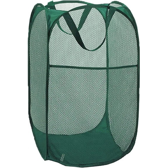 Buenod Collapsible Laundry Hamper, Mesh Popup Laundry Basket Dirty Clothes Hamper for Home, Dorm, RV, Green