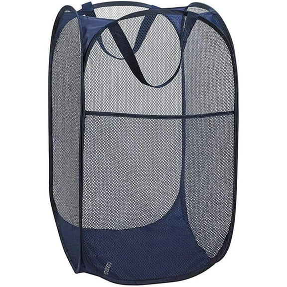 Buenod Collapsible Laundry Hamper, Mesh Popup Laundry Basket Dirty Clothes Hamper for Home, Dorm, RV, Navy Blue