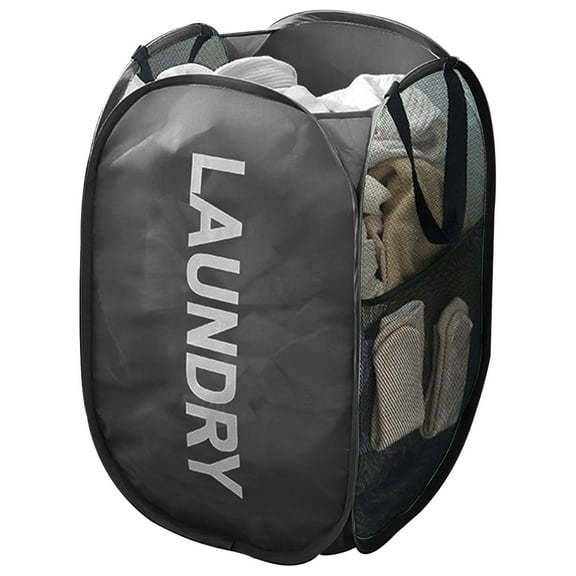 Buenod Painting Mesh Hamper Collapsible Laundry Basket Portable Pop Up Laundry Hamper, 72L, Black