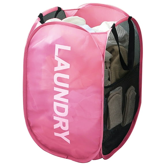 Buenod Painting Mesh Hamper Collapsible Laundry Basket, Portable Pop Up Laundry Hamper, 72L, Pink