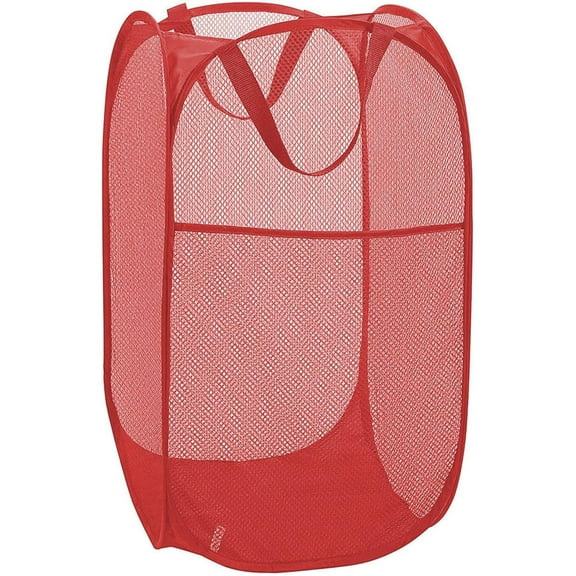 Buenod Pop Up Laundry Hamper, Mesh Collapsible Dirty Clothes Hamper for Home, Dorm, RV, Red