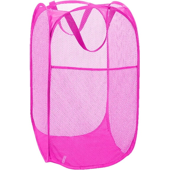 Buenod Pop Up Laundry Hamper, Mesh Collapsible Laundry Basket Clothes Hamper for Home, Dorm, RV, Pink