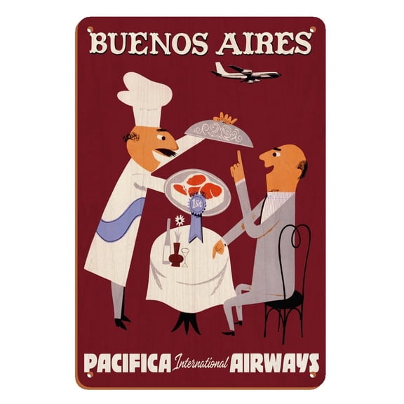 Buenos Aires - Pacifica International Airways - Vintage Travel Poster c.1950s - 8 x 12 inch Vintage Wood Art Sign