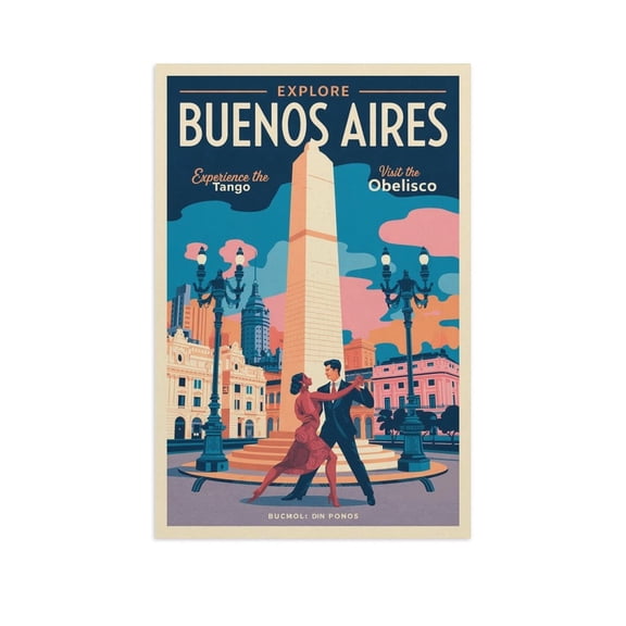 Buenos Aires Retro Travel Poster Vintage Argentina Tourism with Tango & Obelisco Print Poster