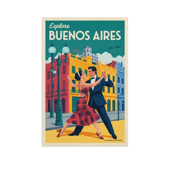 Buenos Aires Retro Travel Poster Vintage Argentine City Tourism with Tango & La Boca Canvas Poster